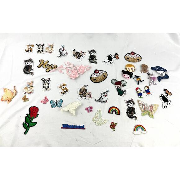 40 PC Assorted Sewing Applique Patches Iron on Sew On NEW Mixed Sequin Crafting - Picture 1 of 8